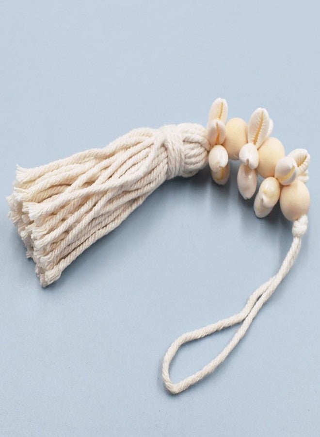 OFFSCH 2pcs Coastal Seaside Decor Boho Cowrie Shells Wooden Bead Strand Wreath Banner Farmhouse Garland Cotton Thread Decorative Tassel - Image 2